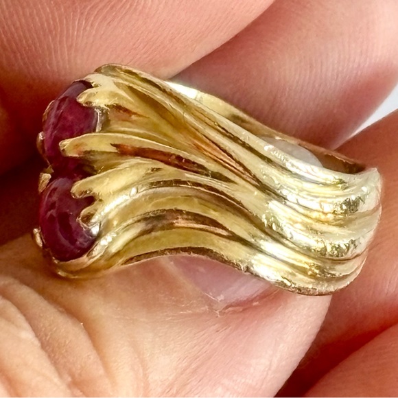 JAMES AVERY - SOLID 14K WIDE SWIRL RING WITH RUBY CABOCHONS - SIZE 6.5 - Picture 5 of 16